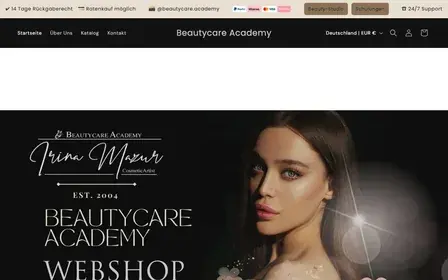 Screenshot der Website von Beautycare Academy Shop