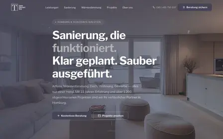 Screenshot der Website von Timm Projektbau