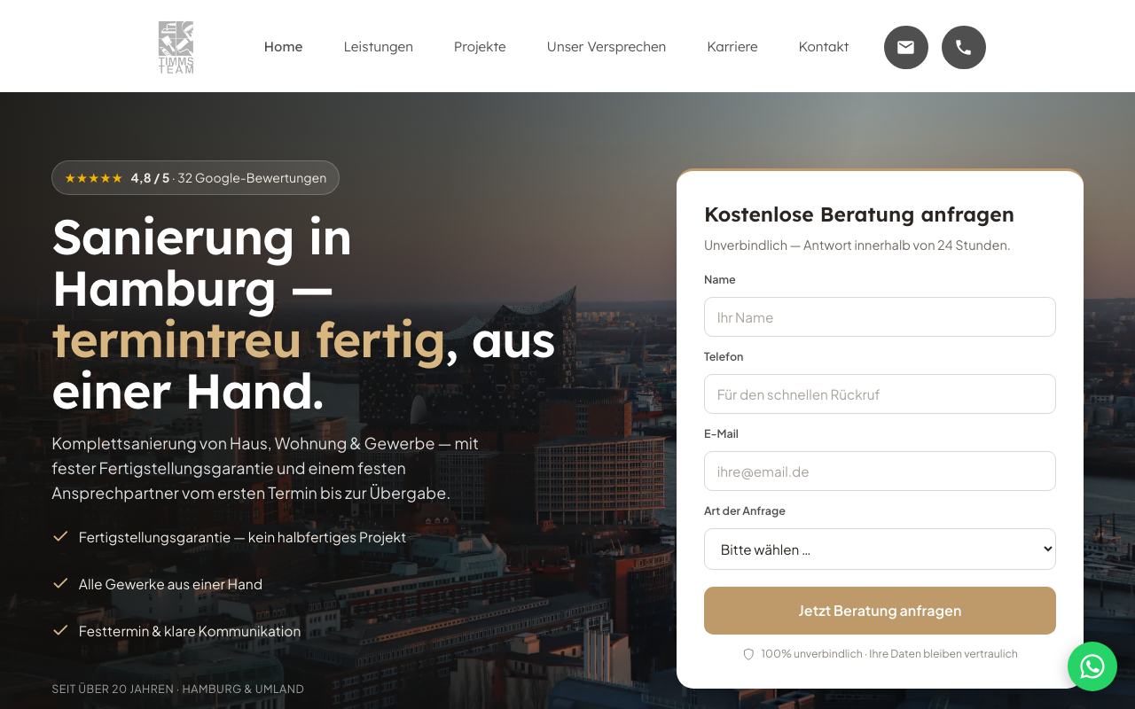 Landingpage eines Kundenprojekts von ROI Growth